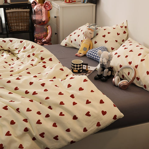 Sonicelife Cute Cartoon Bedding Set Ins Style Duvet Cover Without Comforter Pillowcases Flat Sheet New Arrival Soft Bed Linens