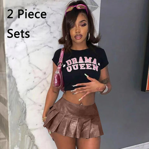 Sonicelife Pink PU Leather Pleated Skirts Sexy Cute Women High Waist Mini Pleat Short Skirt Party Leather A Line Skirts Cosplay Outfits XXL