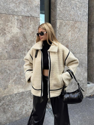 christmas outfit Sonicelife Autumn and Winter Faux Fur Jacket with Zipper Women Long Sleeve Warm Jackets Coat Casual Lapel Cold Coat High Quality