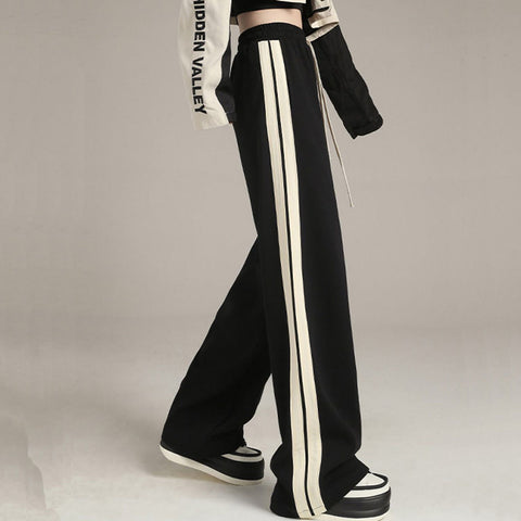 Sonicelife Korean Fashion Wide Leg Pants Women Casual High Street Striped Straight Pants Autumn New All Match Loose High Waist Trousers