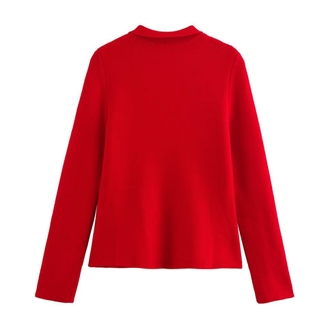 Sonicelife Women's Knitted Cardigan with Polo Collar Single-Breasted Flip Top Versatile Casual Long-Sleeved Sweater Commuter New