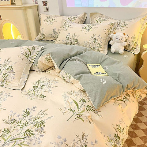 Sonicelife Floral Bedding Set Ins New Arrival Full Queen Size Duvet Cover Flat Sheet Pillowcase No Filler Girl Boys Hotel Home Bed Linens