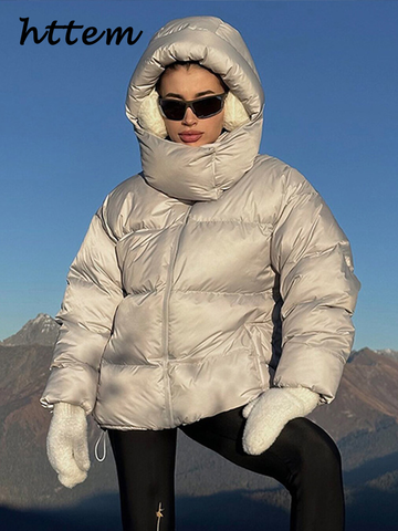 Sonicelife Fashion Women's Hooded Down Jacket Loose Stand Collar Zipper Pocket Female Puffer Jackets 2024 Winter Lady Solid Street Coats