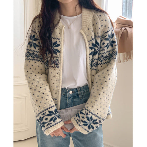Sonicelife Aesthetic Snowflake Zip Up Cardigan