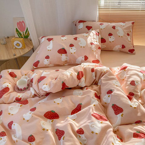 Sonicelife Cute Bear Duvet Cover Set with Zipper Pink Heart Bed Sheet Pillowcases No Filler Twin Queen Size Girls Boys Gift Bedding Set