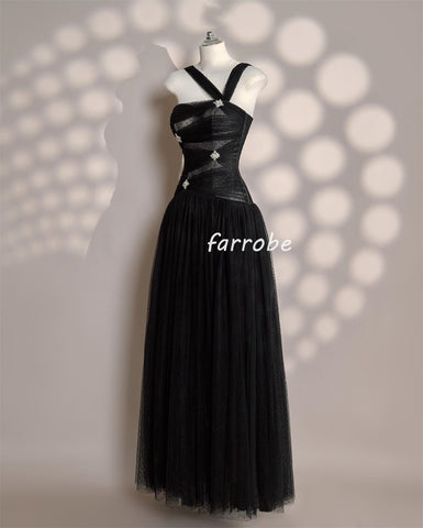 Sonicelife Customized Fashion Sexy Tulle Pleat Rhinestone Straight V-neck Long Dresses Bespoke Occasion Dresses Matching High Quality (PRE-ORDER)