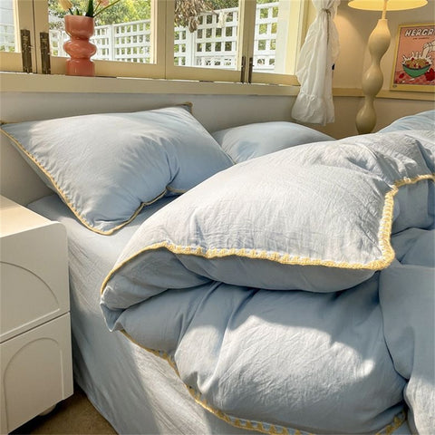Sonicelife Ins Style Blue Color Bedding Sheet Nordic Solid Duvet Cover Set Hot Sale Home Luxury Bedding Set Bed Sheet Comfortable Bedspread