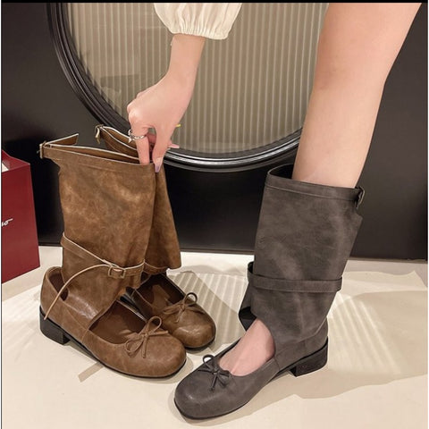 Sonicelife 2025  New Arrival Women Shoes Round Toe Butterfly Knot Hollow Buckle Ankle Boots Summer Dress Casual Breathable Sweet Cool Soft