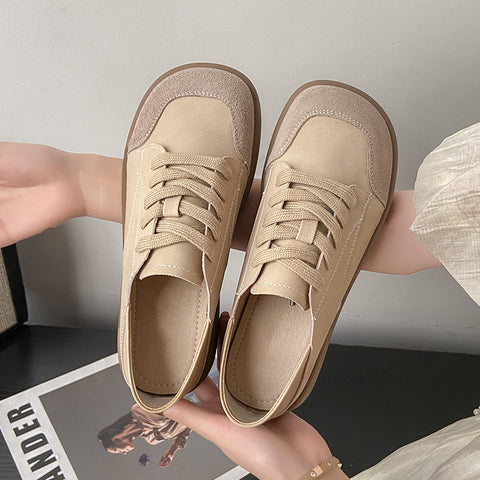 Sonicelife Woman's Winter New Leather Lace Up Plush Warm Flat Sole Cotton Shoe Soft  Non Slip Widened Round Toe Mom's  Shoes