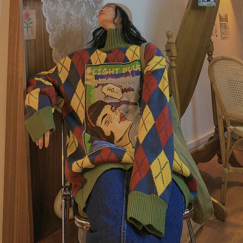 christmas outfit Sonicelife Y2K Harajuku Turtleneck Knit Oversize Warm Long Sweater