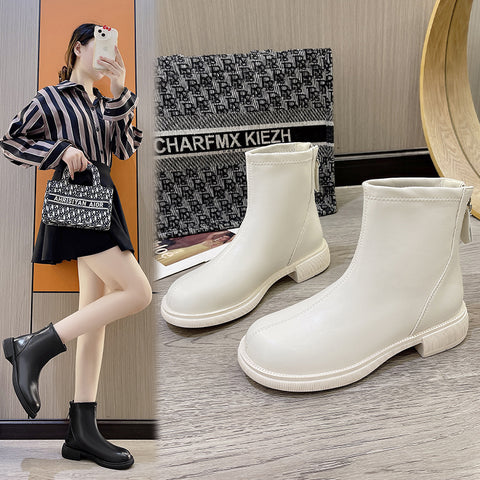 Sonicelife Women Ankle Boots Chelsea  Flat Single  Nude  Fashion Mid Tube Back Zipper  Shoes 2025  New s