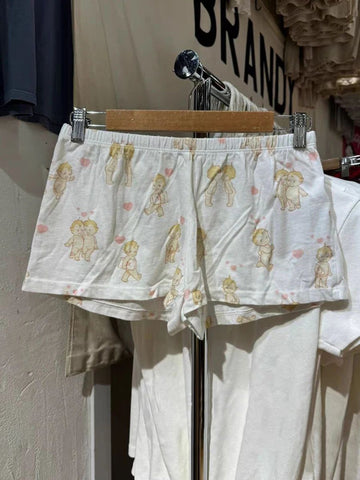 Sonicelife New Bear Bow Print Home Underwear Shorts Women Elastic High Waist Straight Short Pants Summer Sweet Cute Y2K Pajama Sweatshorts