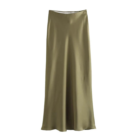 Sonicelife 2024 Y2K Casual Women Long Skirt Spring Elastic High Waisted A-Line Casual Female Satin Skirts High Street Lady Skirts