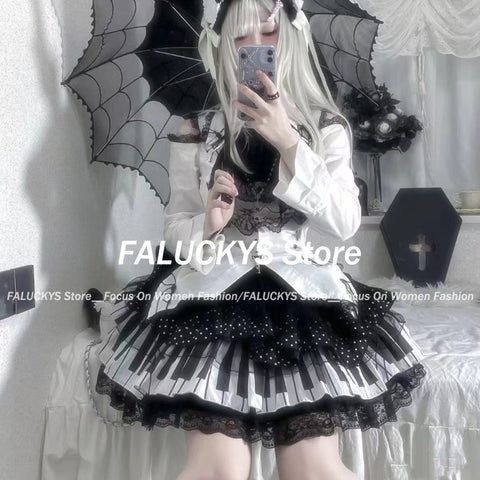 Sonicelife Y2k Gothic Punk Black White Short Skirt Women Hot Chick Darkly Polka Dot Ruffle Cake Skirt Female Sweet Chic Lolita Lace Skirts