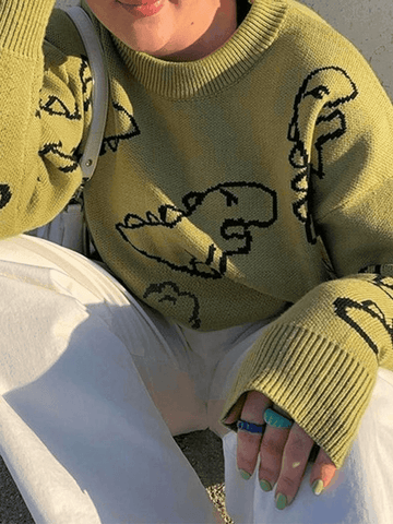 Back To School Sonicelife Dinosaur Crew Knit Sweater