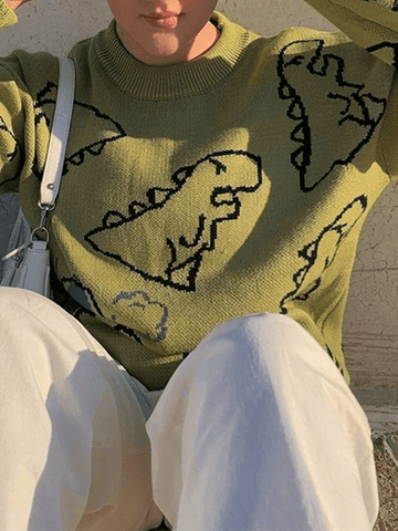 Back To School Sonicelife Dinosaur Crew Knit Sweater