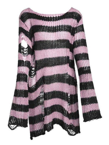 Back To School Sonicelife Distressed Stripe Longline Sweater