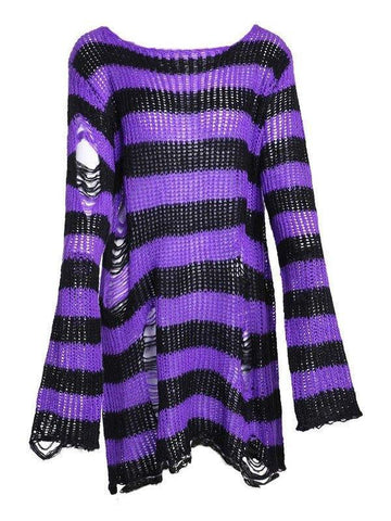 Back To School Sonicelife Distressed Stripe Longline Sweater