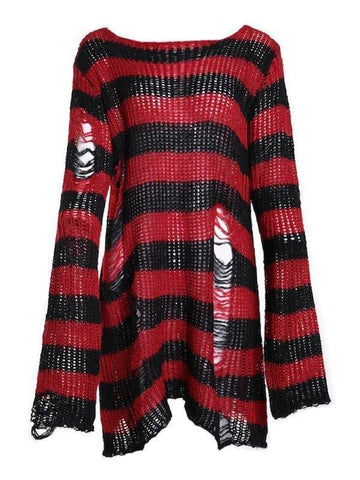 Back To School Sonicelife Distressed Stripe Longline Sweater