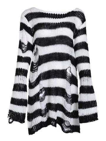 Back To School Sonicelife Distressed Stripe Longline Sweater