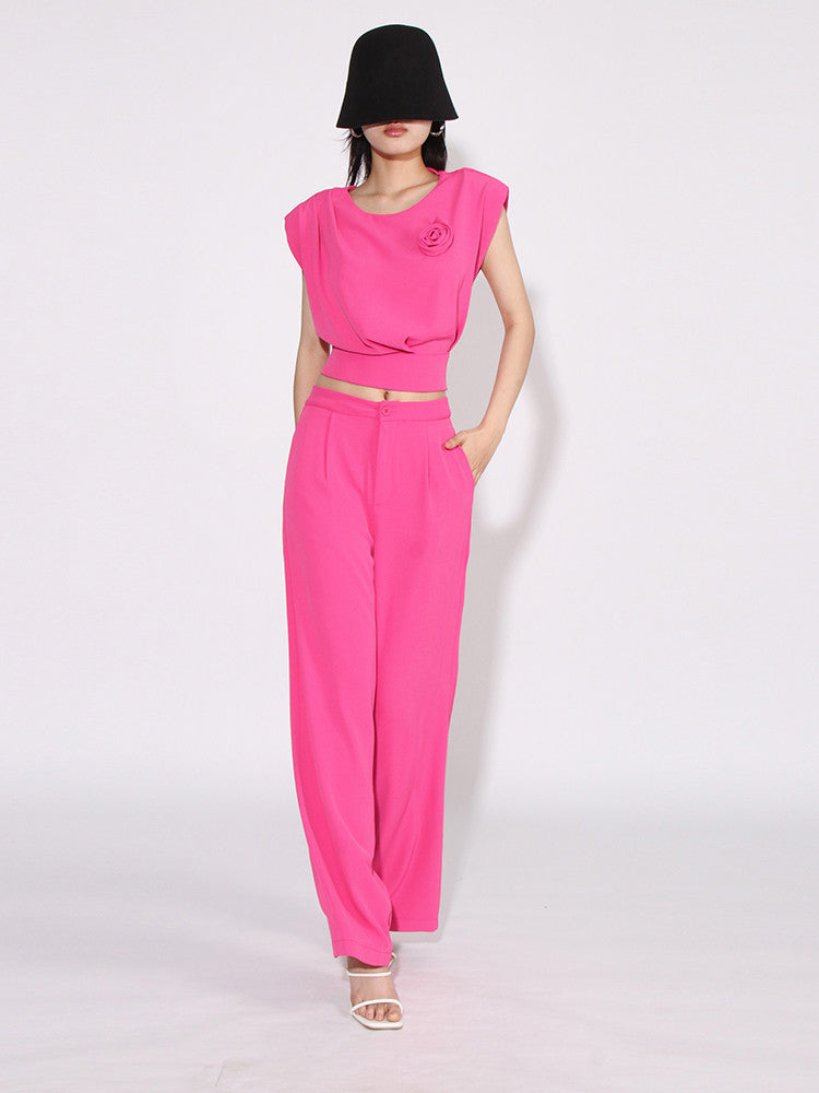 Sonicelife Back Bow Tie Top and Wide Leg Trousers Set