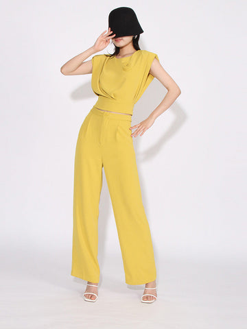 Sonicelife Back Bow Tie Top and Wide Leg Trousers Set