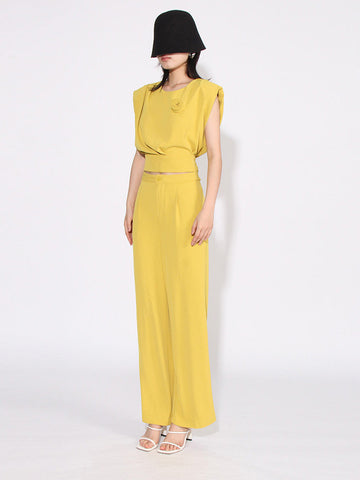 Sonicelife Back Bow Tie Top and Wide Leg Trousers Set
