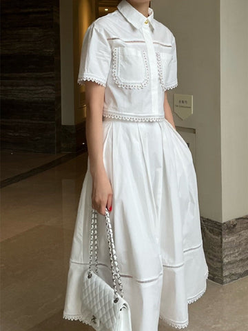 Sonicelife High Waist A-Line Skirt with Short Sleeve Top Set