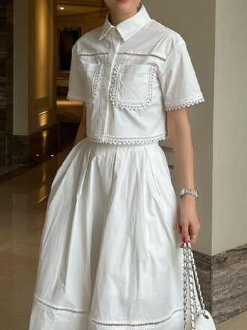 Sonicelife High Waist A-Line Skirt with Short Sleeve Top Set