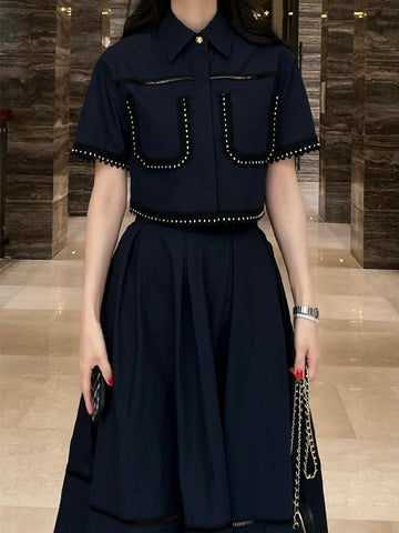 Sonicelife High Waist A-Line Skirt with Short Sleeve Top Set
