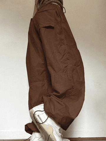 Sonicelife Drawstring Low Waist Baggy Cargo Pants