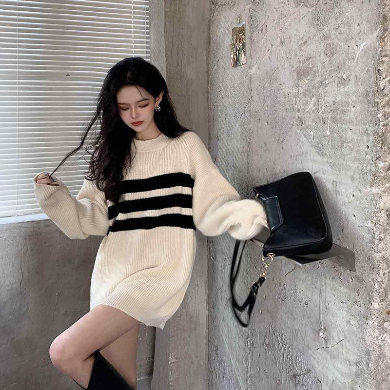 Sonicelife Striped Vintage Sweaters Women Lazy Wind Loose Long Sleeve Knitted Pullovers Korean Oversize Casual Streetwear Jumpers Fall