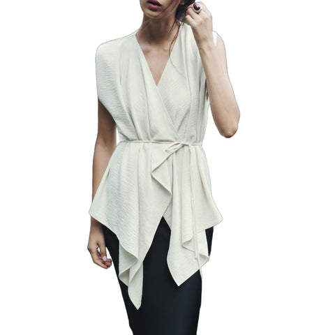 Sonicelife Women's new shoulder top V-neck waist strap hanging commuting temperament casual versatile vest T-shirt