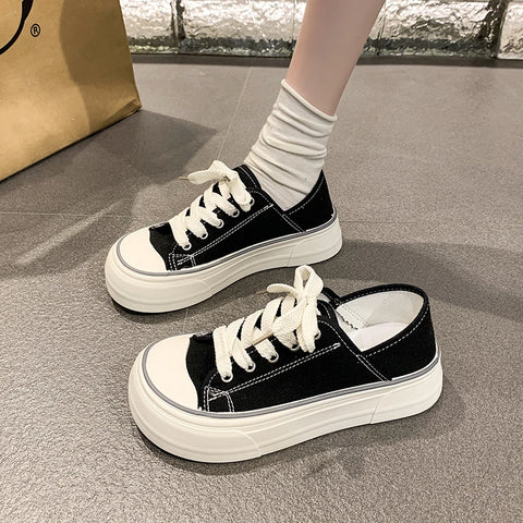 Sonicelife Spring/Summer New Fashion Korean Edition Simple and Versatile Board Shoes for Women Wearing Casual Ugly Cute Big Head Canva