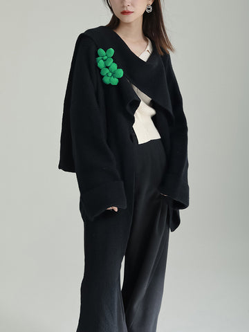 christmas outfit Sonicelife High-Low Long Sleeves Asymmetric Three-Dimensional Flower Round-Neck Cardigan Tops