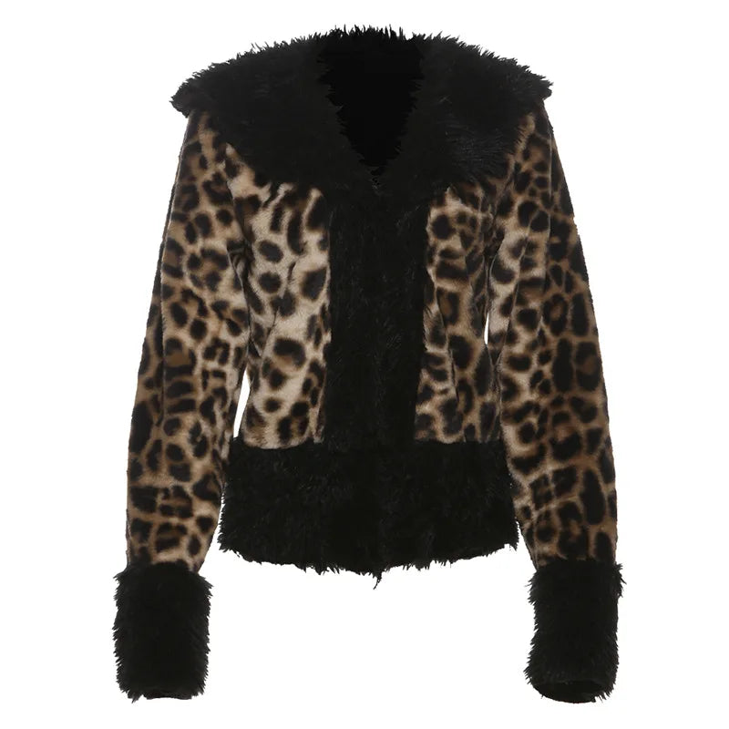 christmas outfit Sonicelife 2025 Winter Autumn Jackets for Women Short Vintage Jacket Sexy Leopard Jacket Outwear Faux Fur Coats