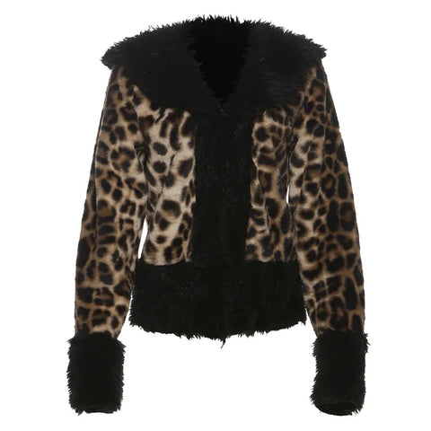 christmas outfit Sonicelife 2025 Winter Autumn Jackets for Women Short Vintage Jacket Sexy Leopard Jacket Outwear Faux Fur Coats
