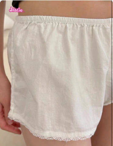 Sonicelife Sweet Lace Trim White Shorts Women 2025 Summer Cotton Elastic Waist Solid Simple Casual Short Pants Cute Casual Home Underwear