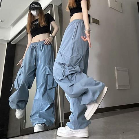 Sonicelife Hip Hop Y2K Cargo Pants Women Streetwear Harajuku Big Pockets Casual Trousers Korean Loose High Waist Design Solid Pants Z