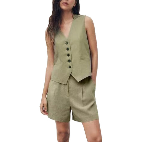 Sonicelife Single Breasted Vest for Women, Linen Fabric, Versatile, Breathable and Comfortable, Casual Shorts, New