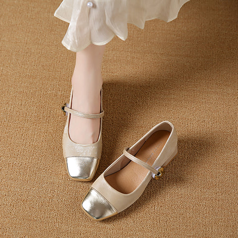 Sonicelife New Woman Sweet Square Toe Low Heels Lolita Shoes Female Cute classical Ballet Flats Lady Leather Buckle Stap Mary Janes Shoes