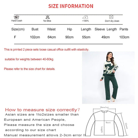 Sonicelife Knitted Pants Set Printed Long Sleeve Women Pullover Sweater and Solid Pants 2 Piece Sets Fashion Outfit Fall Winter 2024