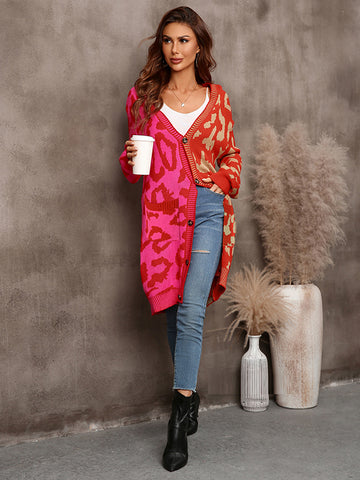 christmas outfit Sonicelife Urban Loose Long Sleeves Printed Leopard V-Neck Cardigan Tops