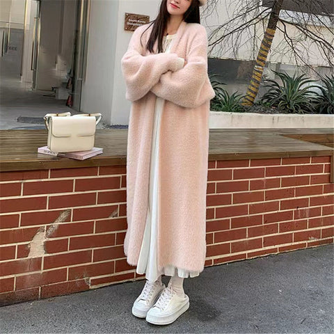 Black Friday Sonicelife Casual Imitation Mink Fleece Long Cardigan Women Korean Loose Plush Solid Open Sweater Female Autumn Chic Street Outwears