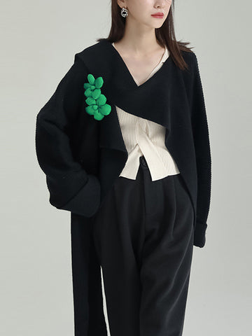 christmas outfit Sonicelife High-Low Long Sleeves Asymmetric Three-Dimensional Flower Round-Neck Cardigan Tops