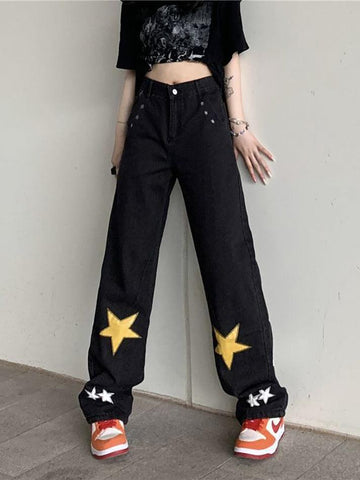 Sonicelife Washed Star Patched Boyfriend Jeans