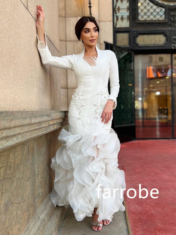 Sonicelife Customized Chinese Style Jersey Pleat Mermaid V-neck Bespoke Occasion Dresses Classic Exquisite Modern Style Pastrol Unisex Form (PRE-ORDER)