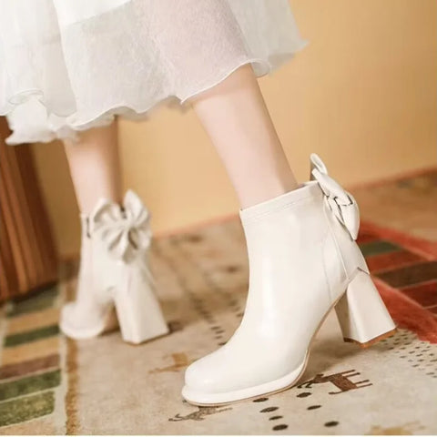Sonicelife 2025  New Round Toe Square Heel Bow Decoration Fashion Women's Shoes Elegant Wear-resistant Casual Comfortable Short Boots
