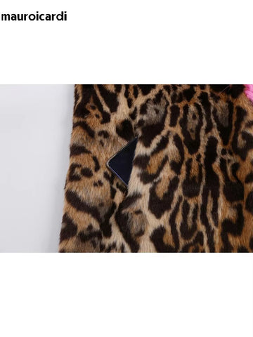 christmas outfit Sonicelife Winter Long Thick Warm Colorful Leopard Print Patchwork Faux Fur Coat Women Luxury Designer European Clothes 2025