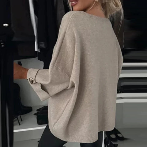 christmas outfit Sonicelife 2025 Winter Fashion Button Loose Sweater Autumn Elegant O-neck Knitted Pullover Women Causal Long Sleeve Solid Color Jumper Tops